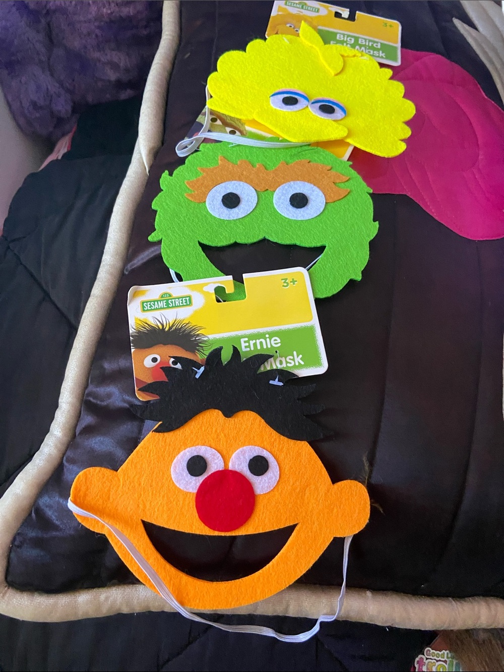 Sesame Street Ernie Orange Felt Kids Mask with Black Hair Oscar and big bird
